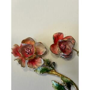 VINTAGE Pink Enamel Flower Jewelry Parts Rhinestone Gold Tone Floral Spray Lot